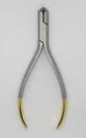Orthodontic forceps for cutting and holding wire.