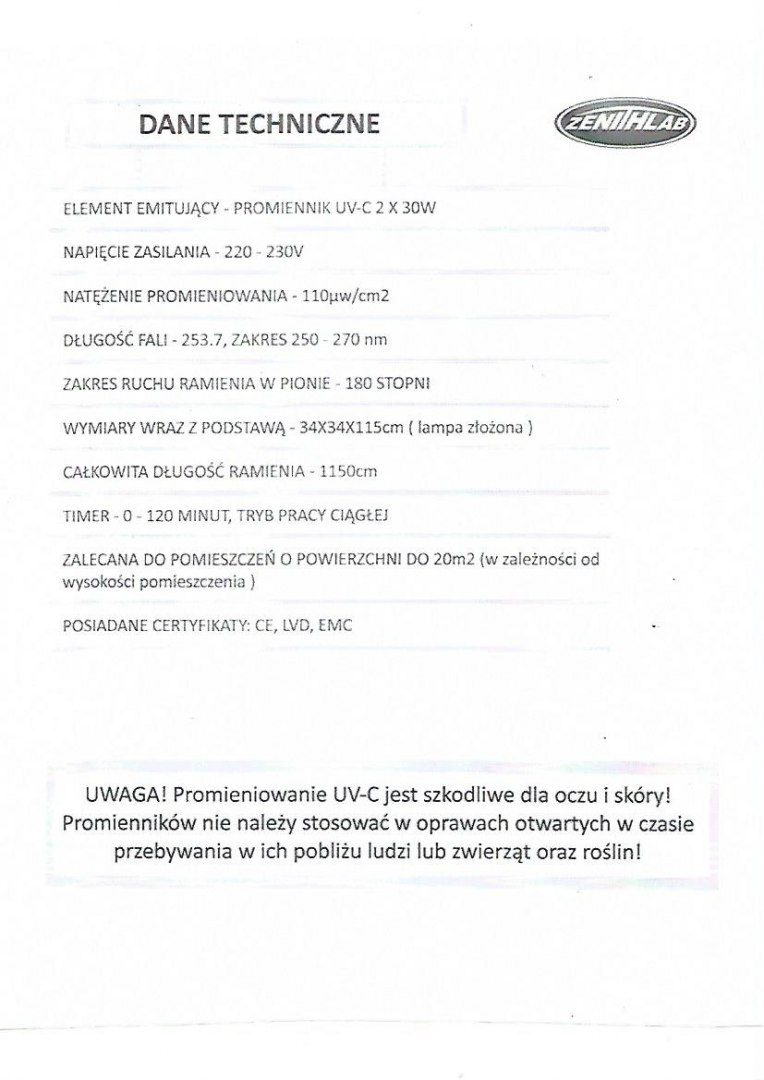 Lampa UVC do sterylizacji powierzchni Lampa UVC do sterylizacji powierzchni